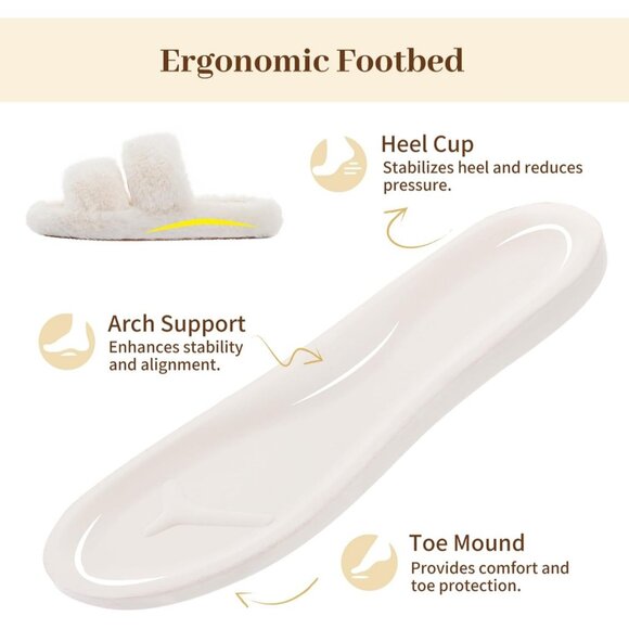Women’s Cream Pluffie Arch Memory Foam Cozy Faux Fur Open Toe Slippers Shoes - Picture 3 of 6
